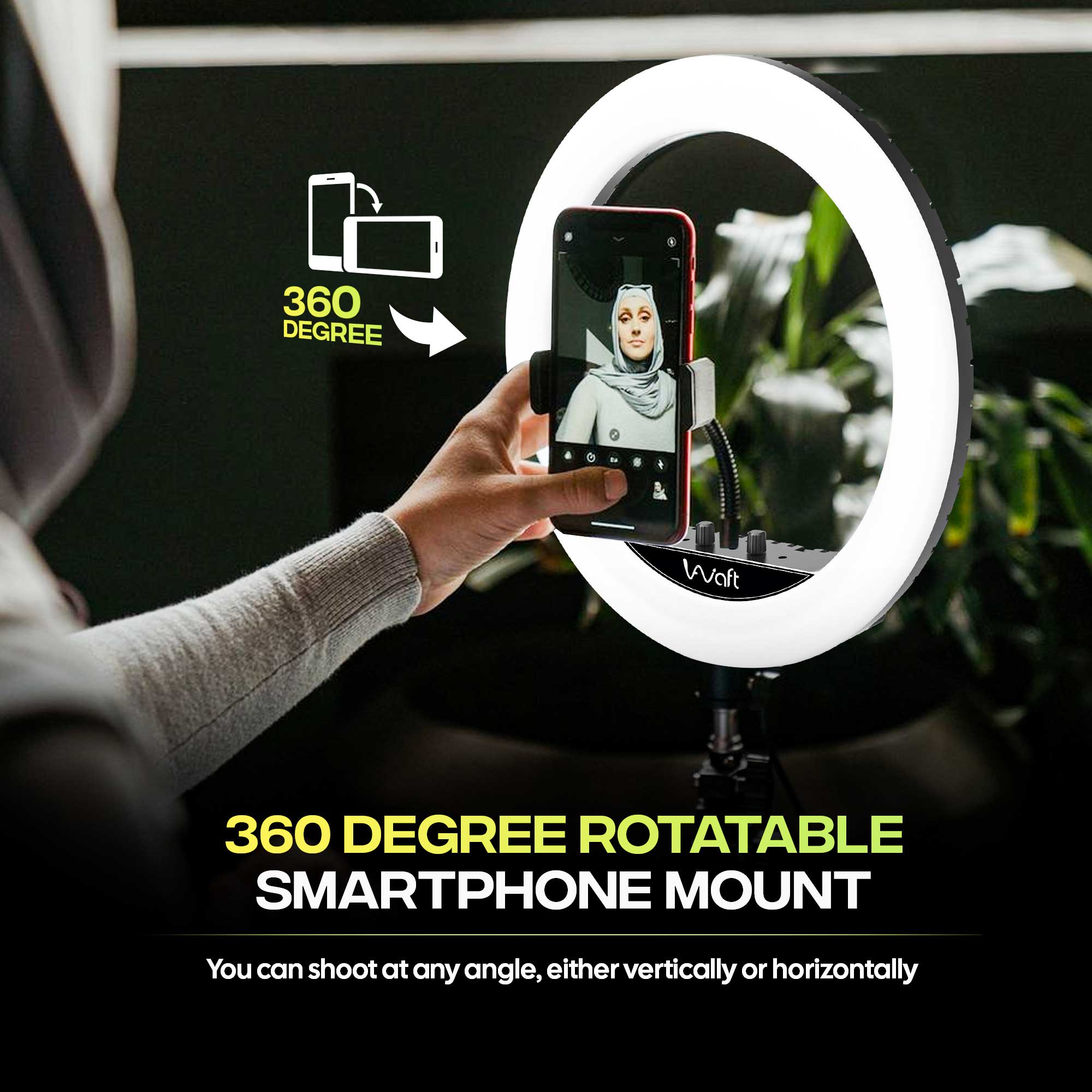 aiwaft 18 inch ring light hardware 360 degree rotatable smarthphone mount