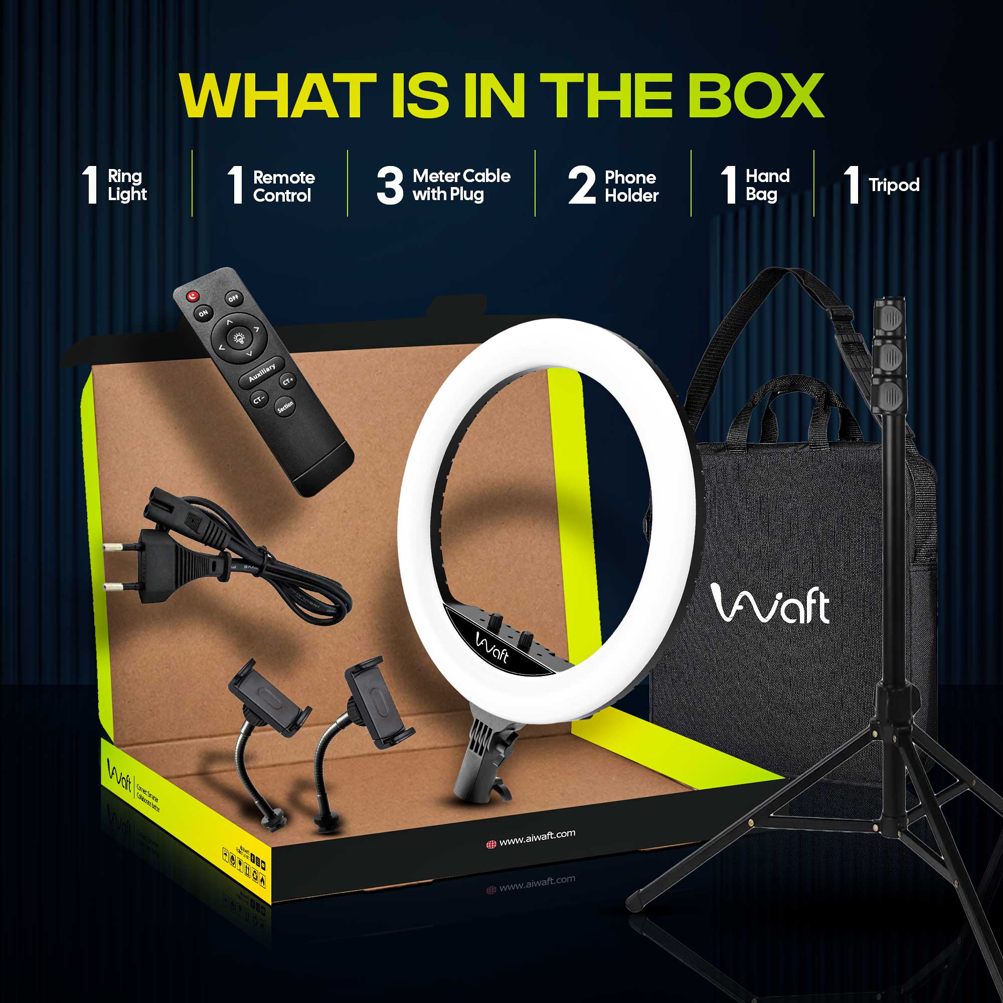 aiwaft 18 inch ring light hardware what is in the box