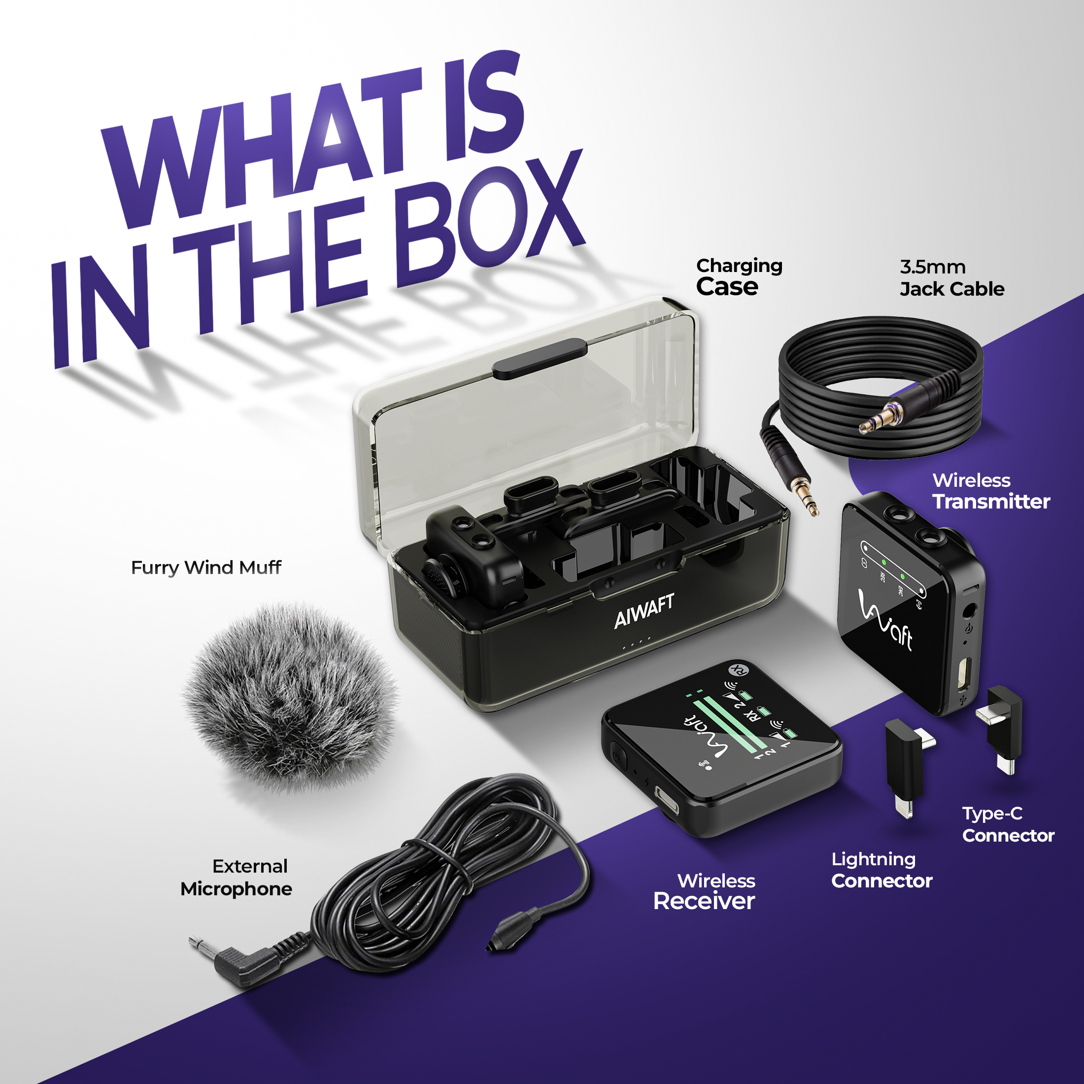 aiwaft wave wireless microphone what is in the box