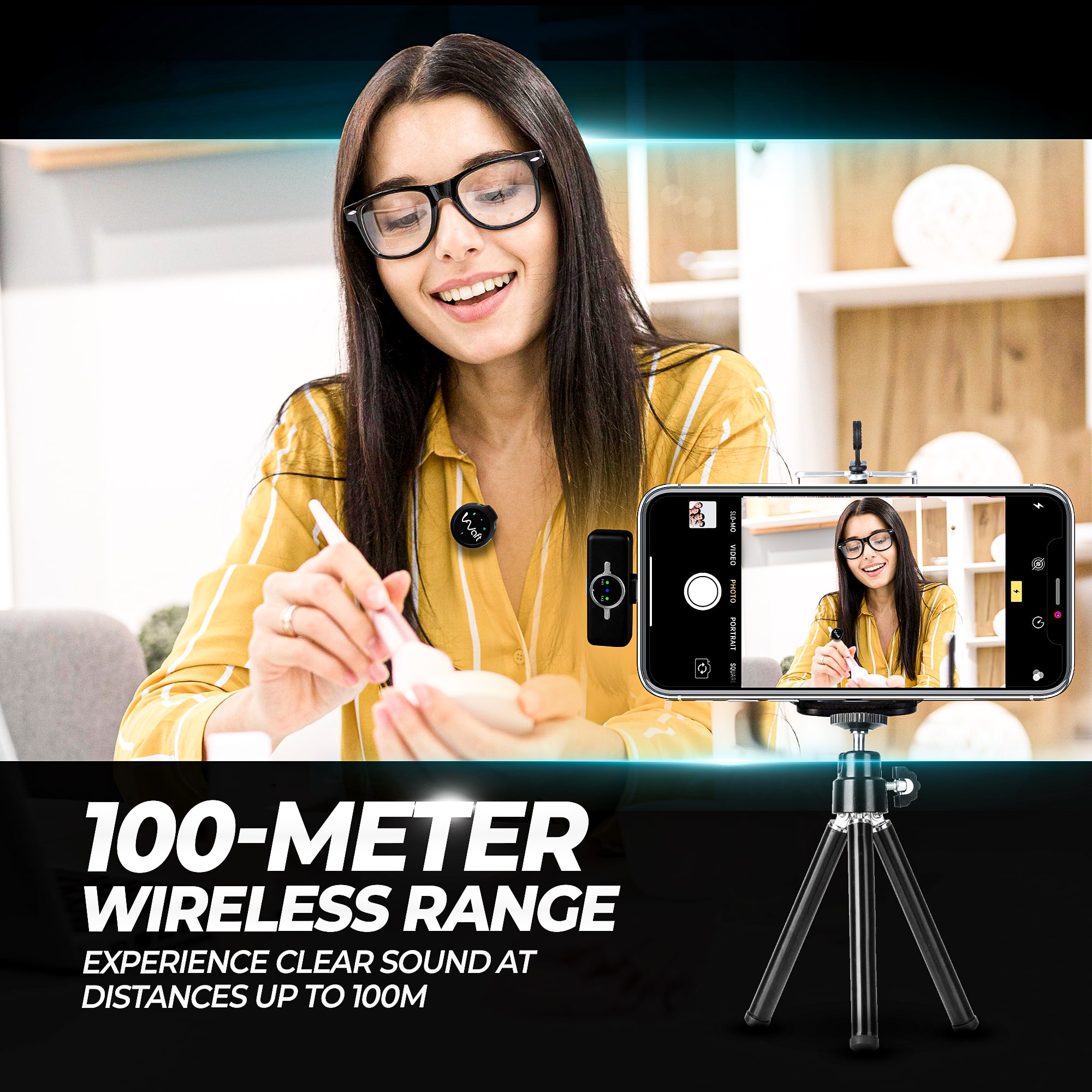 aiwaft wireless microphone black 100m range